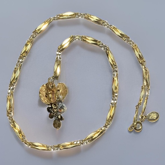Vintage Kirks Folly Gold Tone Sitting Cherub With Crystal Drops Necklace, 34" - Picture 2 of 9